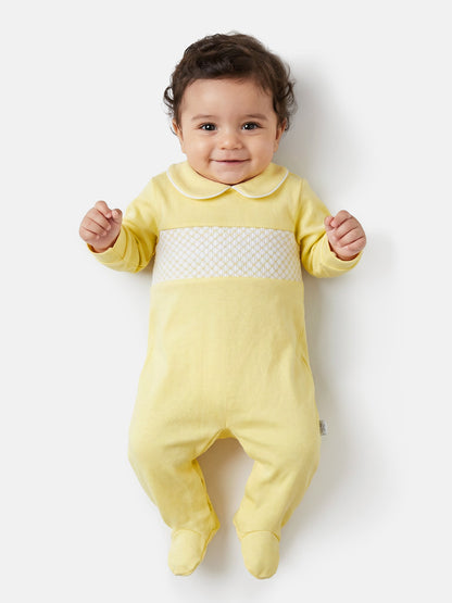 Cotton Baby Grow with Smocked Detail - Lemon Yellow