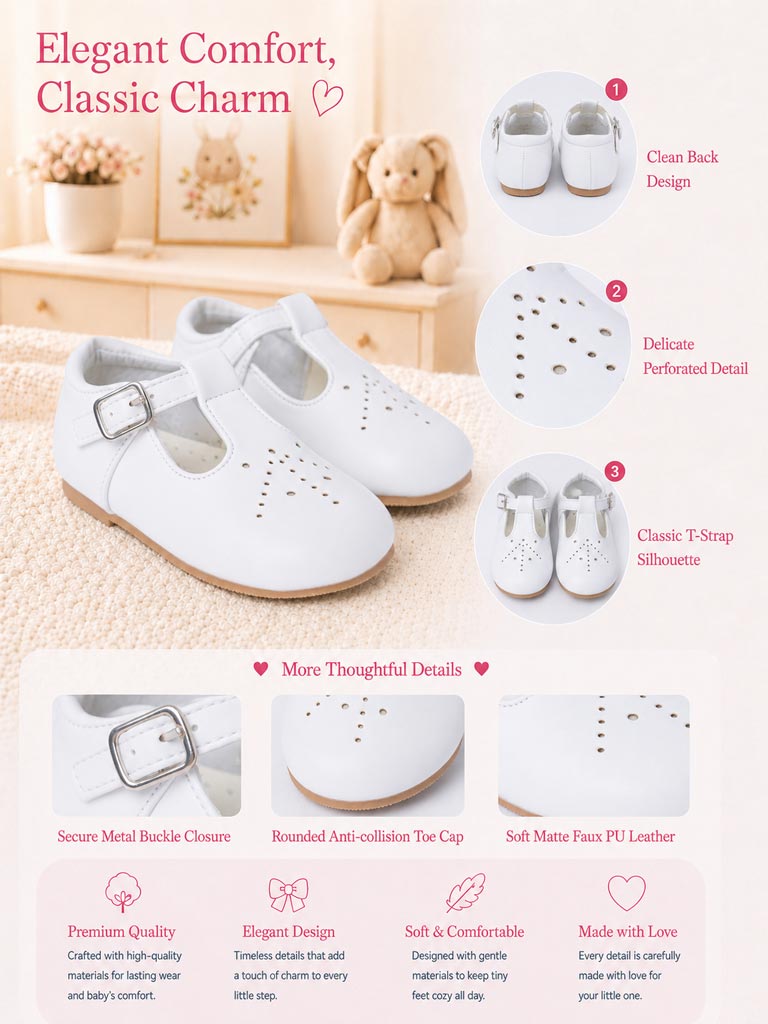 Baby Boy M&B Classic T-Bar Shoes - White