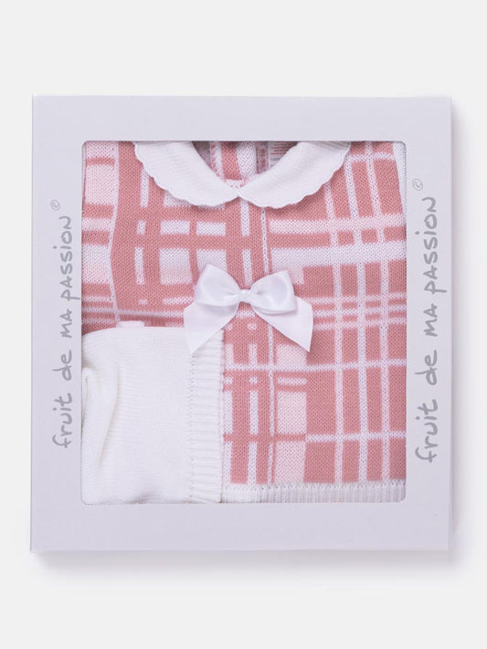 Baby Girl 3-piece Check Knit Gift Box Set - White