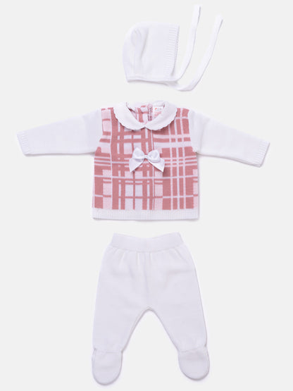 Baby Girl 3-piece Check Knit Gift Box Set - White