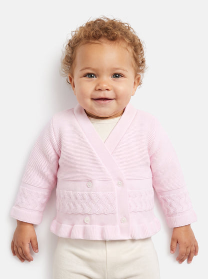 Baby Knitted Cardigan with Textured Pattern Detail & Gift Box - Baby Pink