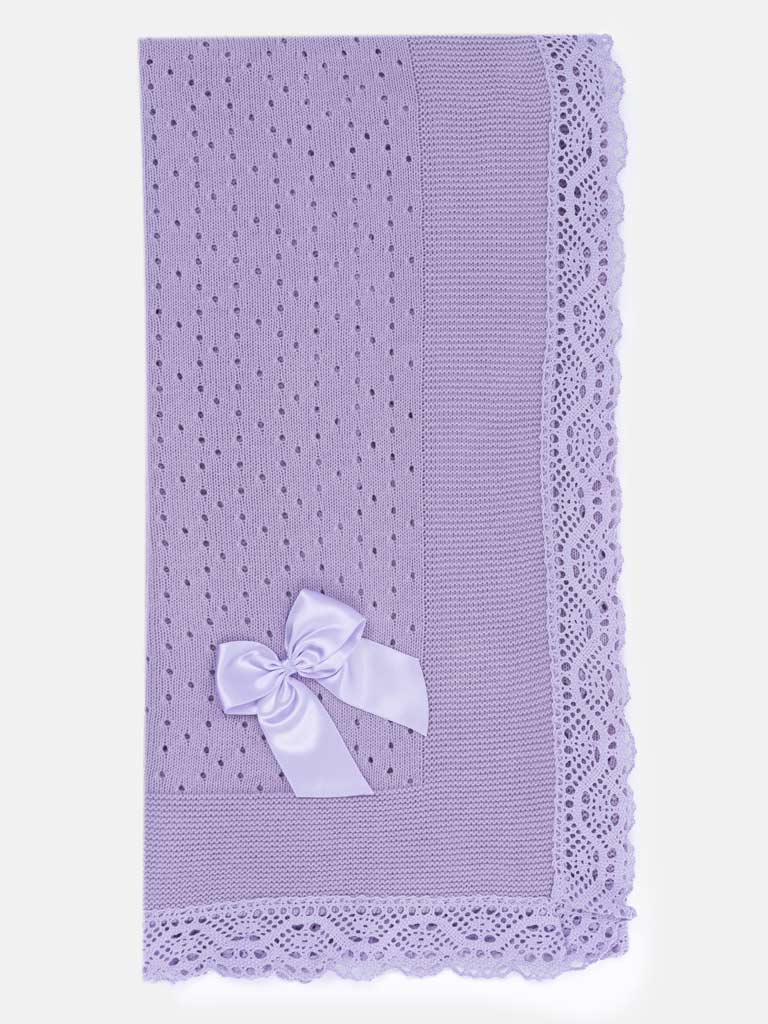 Baby Open Dot Knitted Spanish Blanket with Bow - Purple