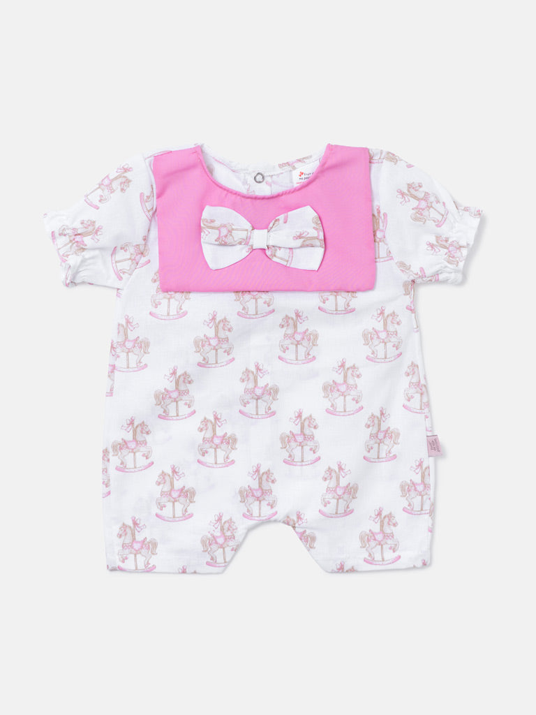 Baby Summer Pyjama with Attached Bib - Rocking Horse Collection - Pink