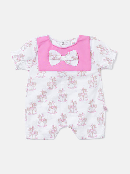 Baby Summer Pyjama with Attached Bib - Rocking Horse Collection - Pink