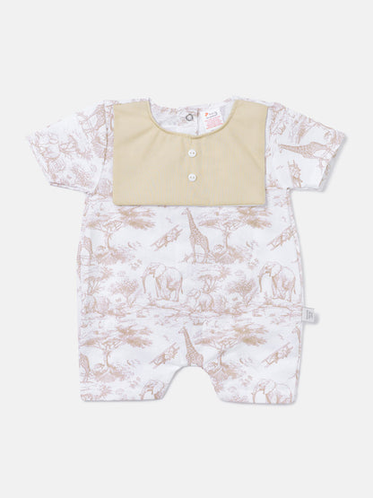 Baby Summer Pyjama with Attached Bib - Safari Collection - Beige