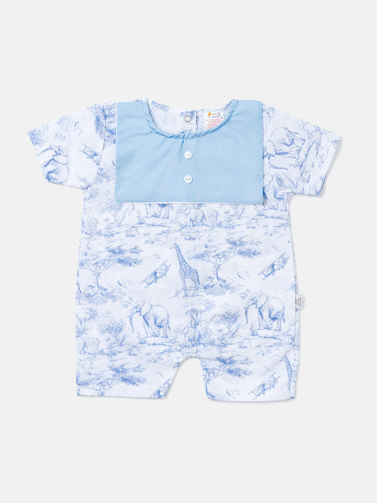 Baby Summer Pyjama with Attached Bib - Safari Collection - Baby Blue