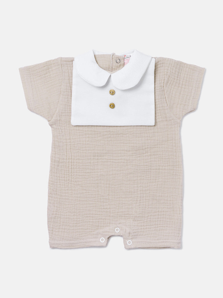 Baby Boy One-Piece Summer Pyjama with Buttons - Beige