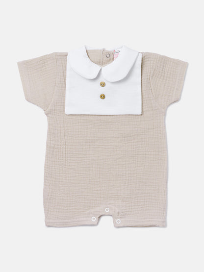 Baby Boy One-Piece Summer Pyjama with Buttons - Beige