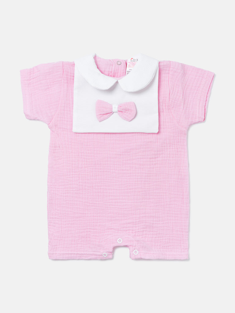 Baby Girl One-Piece Summer Pyjama with Bow - Baby Pink