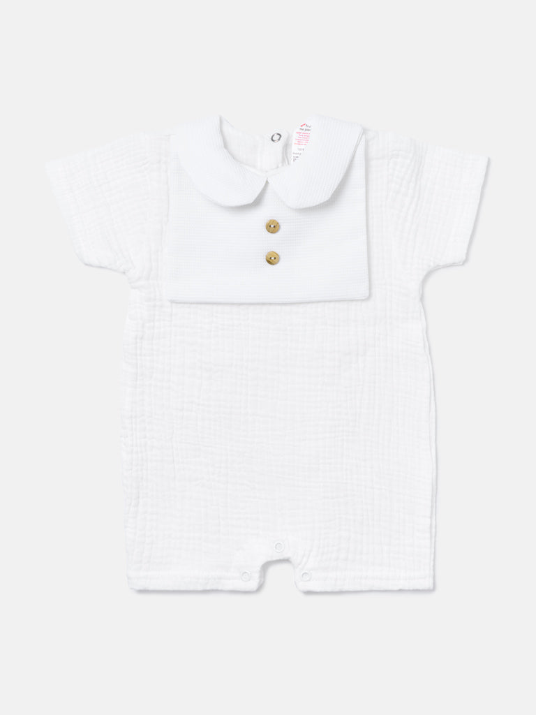 Baby Boy One-Piece Summer Pyjama with Buttons - Ivory