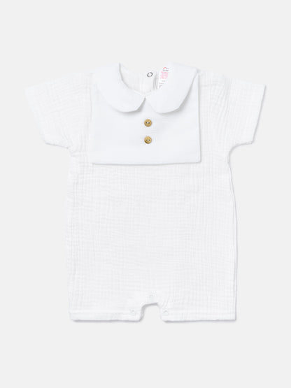 Baby Boy One-Piece Summer Pyjama with Buttons - Ivory