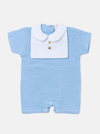 Baby Boy One-Piece Summer Pyjama with Buttons - Baby Blue