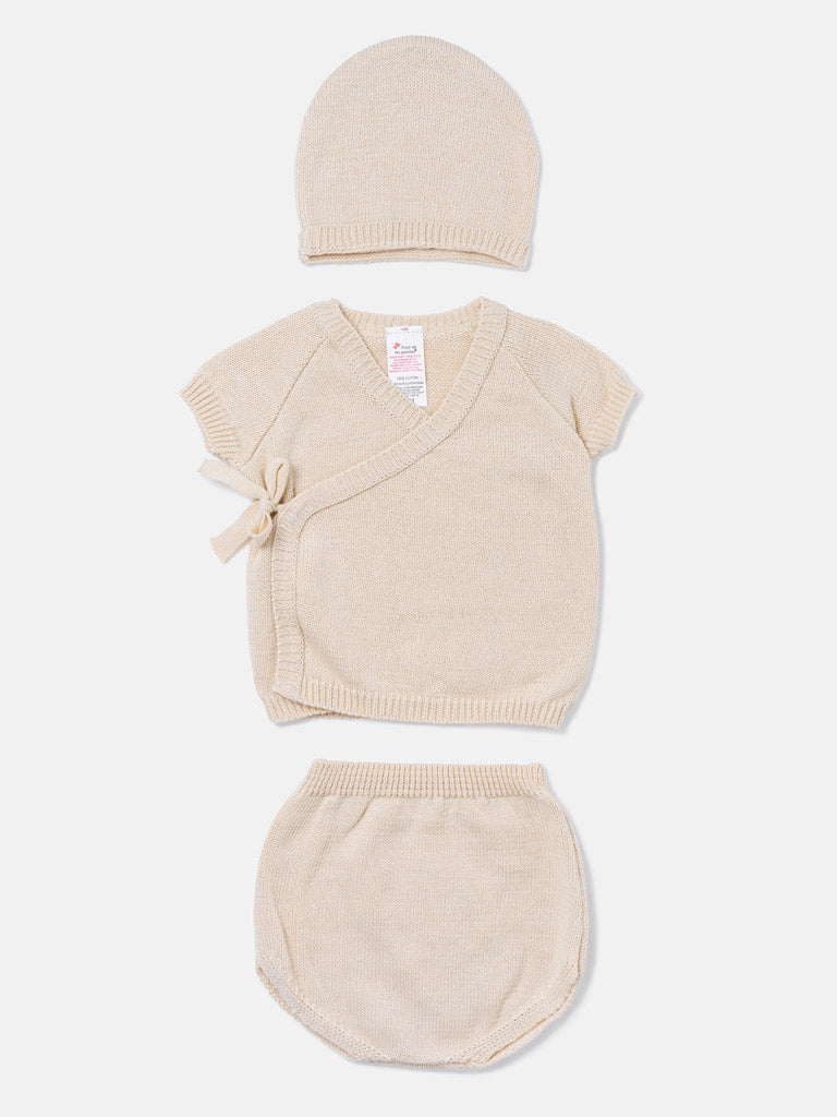 Baby 3-Piece Knitted Set for Embroidery - Beige