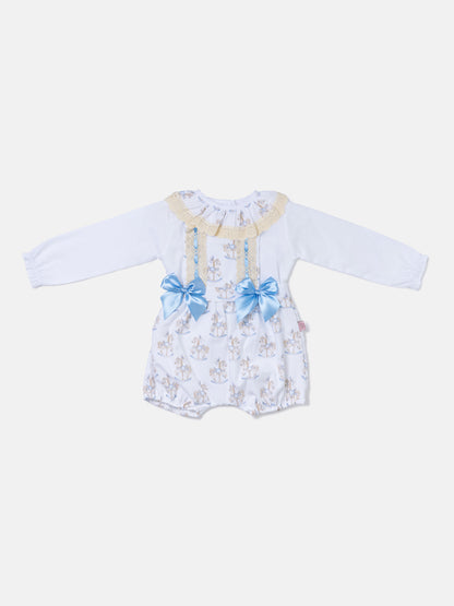 Baby Girl 2-piece Romper Set with Long Sleeves - Rocking Horse Collection - Baby Blue