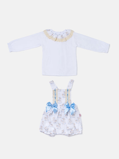 Baby Girl 2-piece Romper Set with Long Sleeves - Rocking Horse Collection - Baby Blue