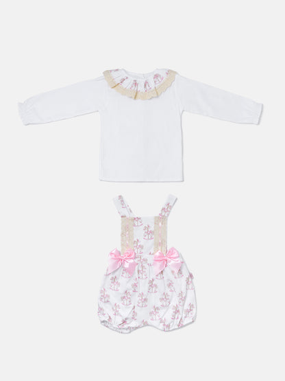 Baby Girl 2-piece Romper Set with Long Sleeves - Rocking Horse Collection - Baby Pink