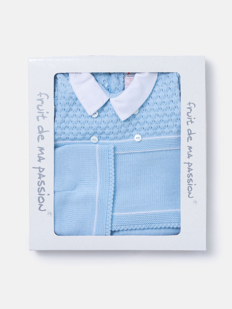 Baby Boy Smart Layette 3-piece Knitted Gift Box Set - Baby Blue
