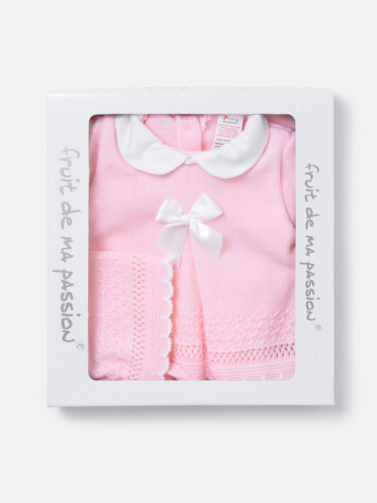 Baby Girl Pointelle 3-piece Knitted Gift Box Set - Baby Pink