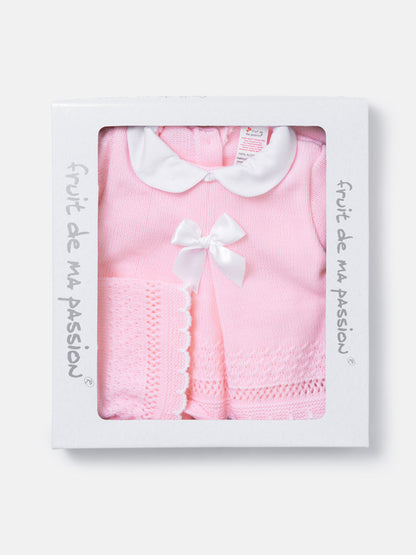 Baby Girl Pointelle 3-piece Knitted Gift Box Set - Baby Pink