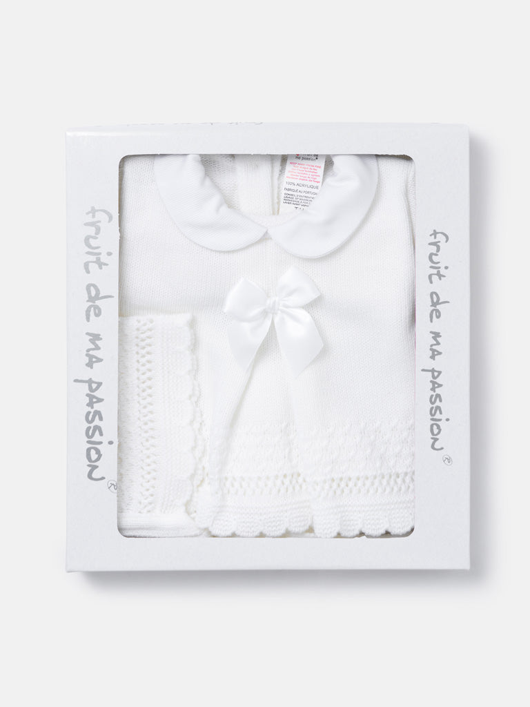 Baby Girl Pointelle 3-piece Knitted Gift Box Set - White