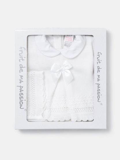 Baby Girl Pointelle 3-piece Knitted Gift Box Set - White