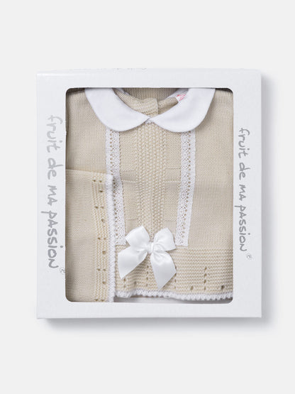 Baby Girl Lace Panel 3-piece Knitted Gift Box Set - Beige