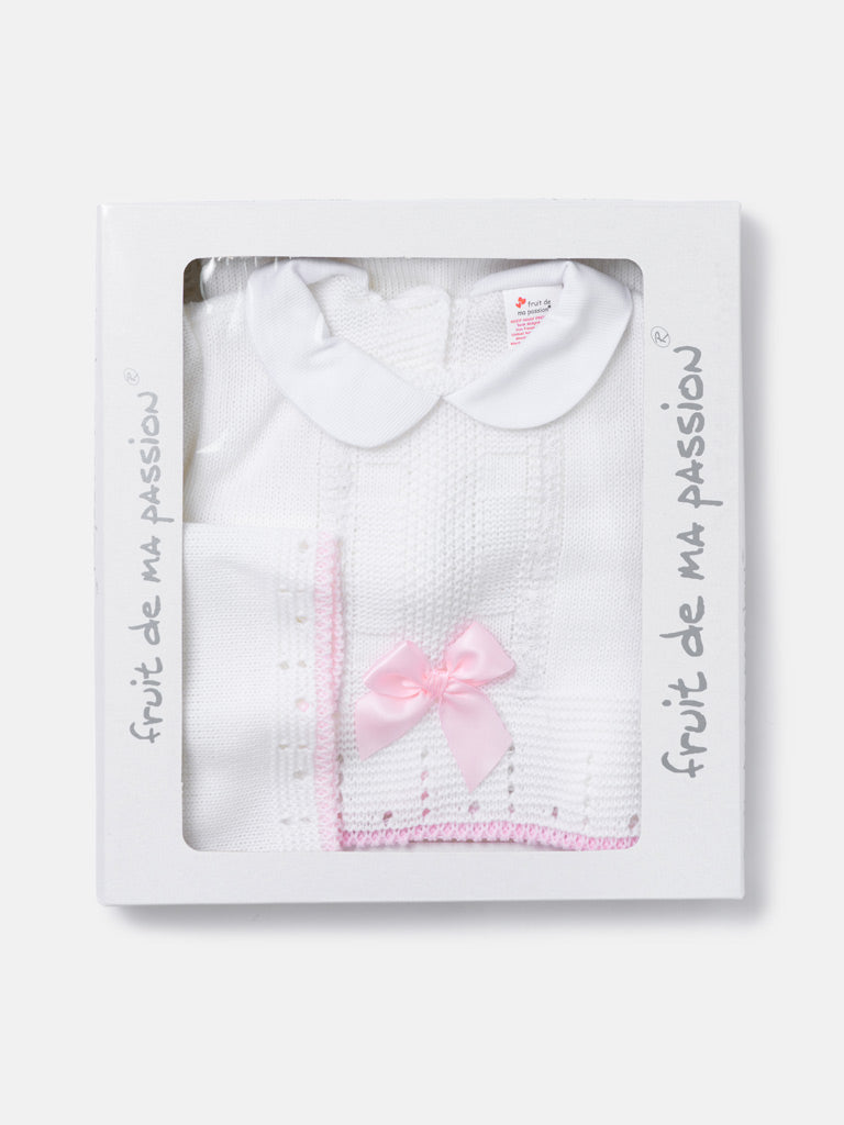 Baby Girl Lace Panel 3-piece Knitted Gift Box Set - White
