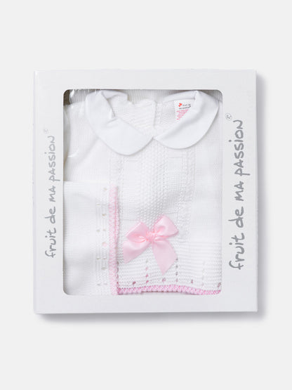 Baby Girl Lace Panel 3-piece Knitted Gift Box Set - White