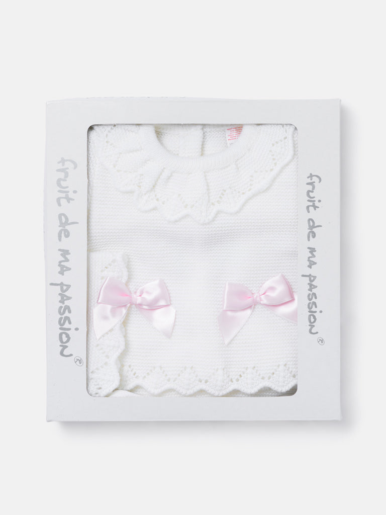 Baby Girl Ruffle Collar 3-piece Knitted Gift Box Set - White