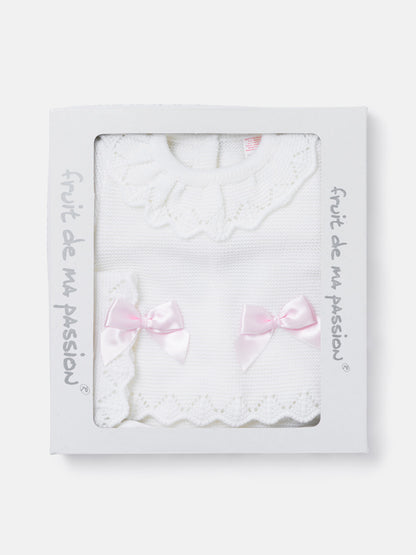 Baby Girl Ruffle Collar 3-piece Knitted Gift Box Set - White
