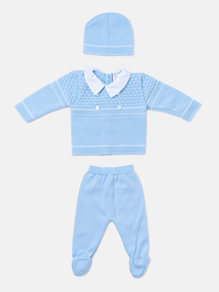 Baby Boy Smart Layette 3-piece Knitted Gift Box Set - Baby Blue