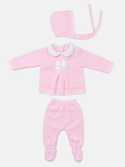Baby Girl Pointelle 3-piece Knitted Gift Box Set - Baby Pink