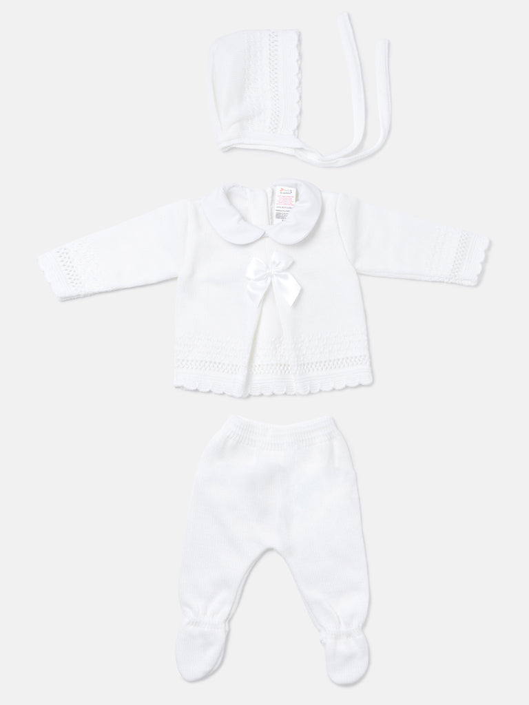 Baby Girl Pointelle 3-piece Knitted Gift Box Set - White