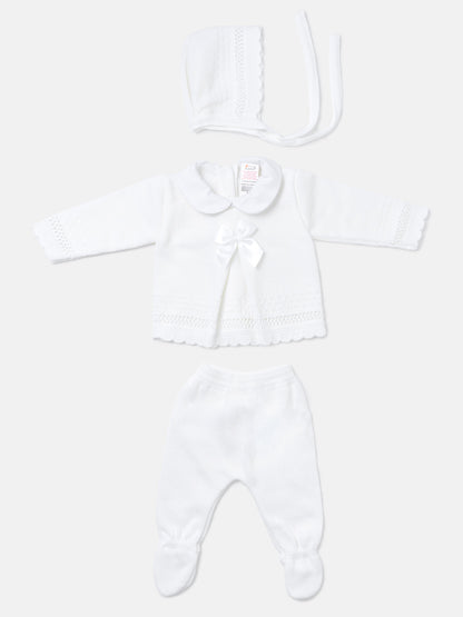 Baby Girl Pointelle 3-piece Knitted Gift Box Set - White