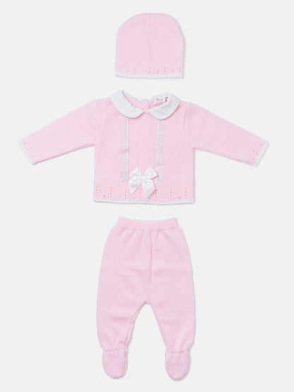 Baby Girl Lace Panel 3-piece Knitted Gift Box Set - Baby Pink