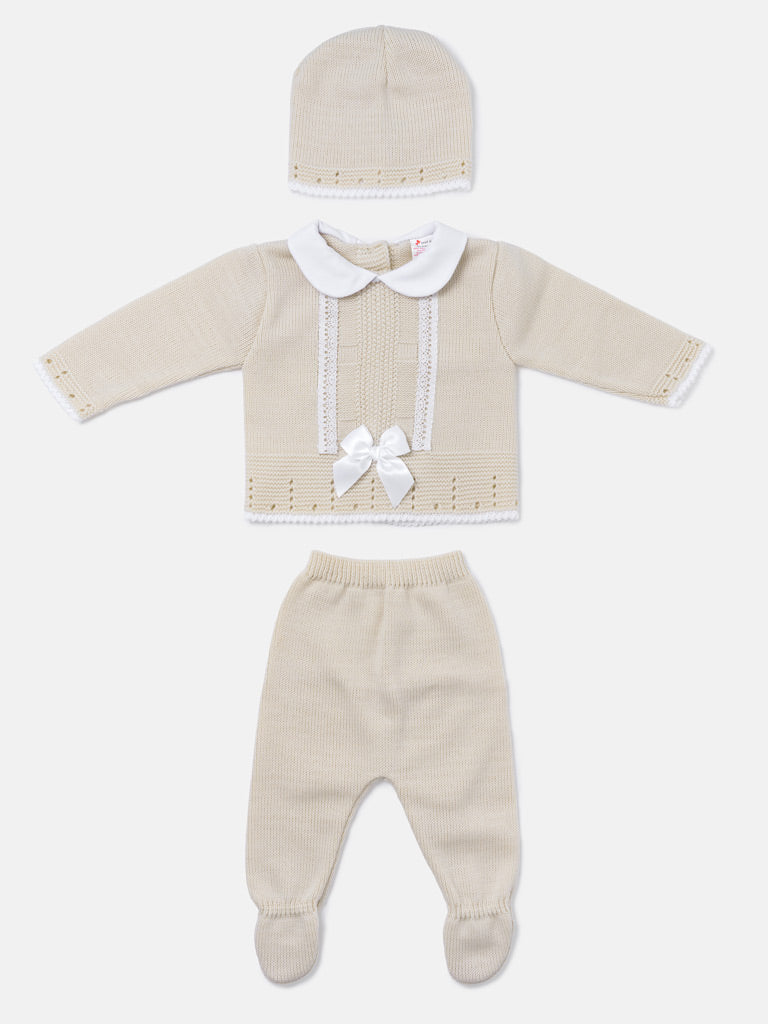Baby Girl Lace Panel 3-piece Knitted Gift Box Set - Beige