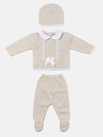Baby Girl Lace Panel 3-piece Knitted Gift Box Set - Beige