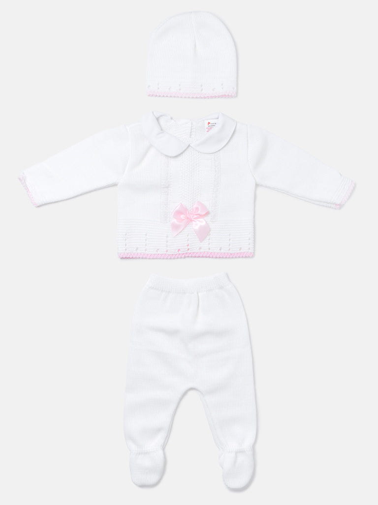 Baby Girl Lace Panel 3-piece Knitted Gift Box Set - White