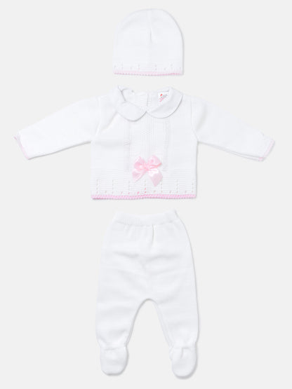 Baby Girl Lace Panel 3-piece Knitted Gift Box Set - White