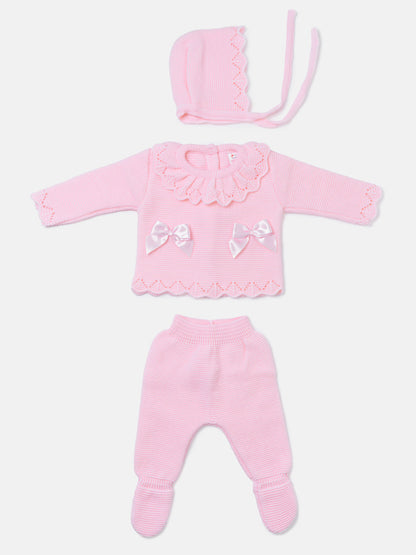 Baby Girl Ruffle Collar 3-piece Knitted Gift Box Set - Baby Pink