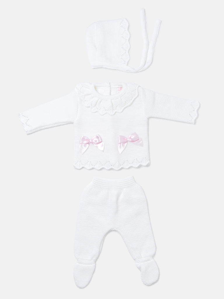 Baby Girl Ruffle Collar 3-piece Knitted Gift Box Set - White