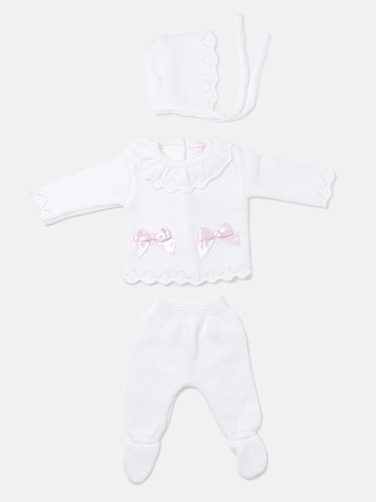 Baby Girl Ruffle Collar 3-piece Knitted Gift Box Set - White
