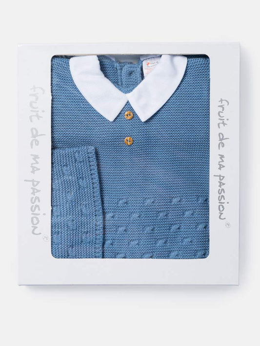 Baby Boy 3-Piece Knitted Shirt Collar Gift Box Set - Blue