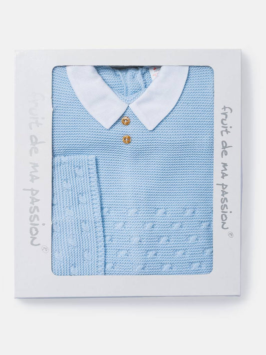 Baby Boy 3-Piece Knitted Shirt Collar Gift Box Set - Baby Blue