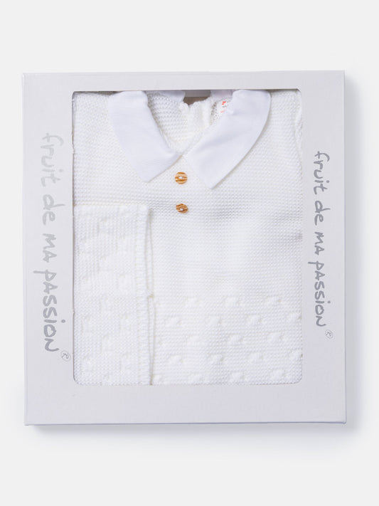 Baby Boy 3-Piece Knitted Shirt Collar Gift Box Set - Ivory