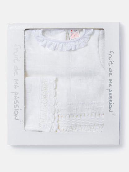 Baby Girl 3-Piece Knitted Lace Frill Collar Gift Box Set - Ivory