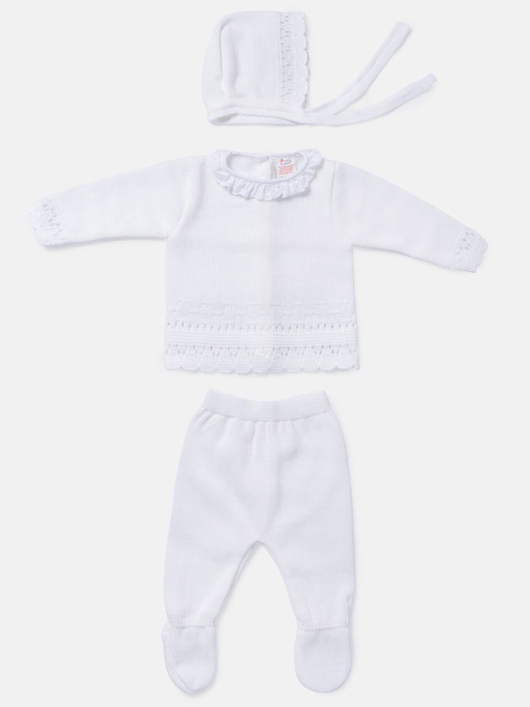 Baby Girl 3-Piece Knitted Lace Frill Collar Gift Box Set - Ivory