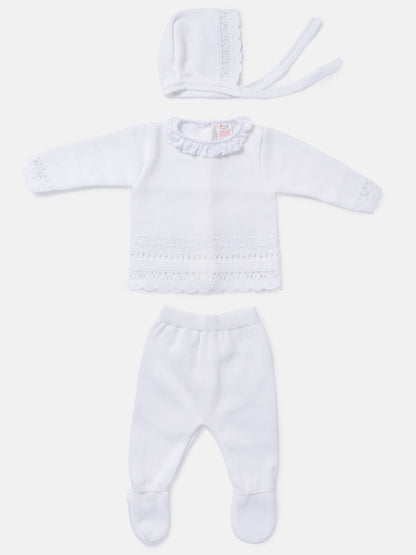 Baby Girl 3-Piece Knitted Lace Frill Collar Gift Box Set - Ivory