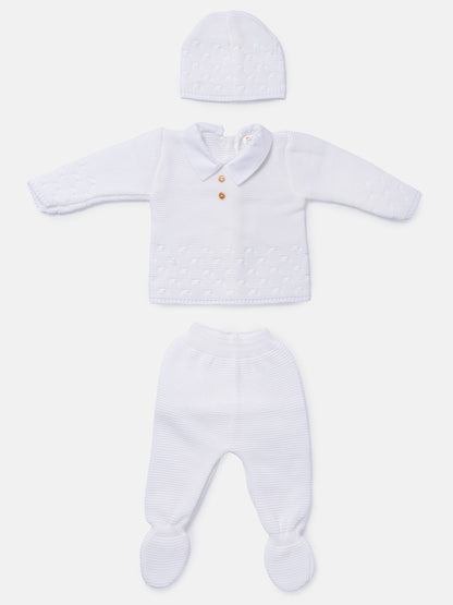 Baby Boy 3-Piece Knitted Shirt Collar Gift Box Set - Ivory