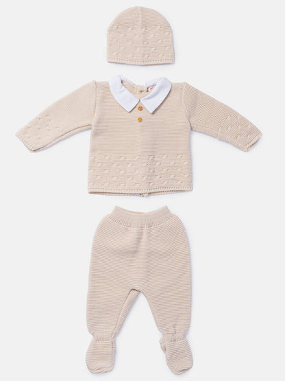 Baby Boy 3-Piece Knitted Shirt Collar Gift Box Set - Beige